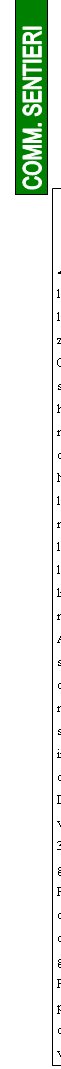 Anche questanno la Commissione Sentieri si  data da fare.Dopo aver valutato il lavoro da svolgere, sono state pianificate le giornate per gli interventi di manutenzione dei sentieri.Questi erano numerosi, ma il tempo  stato poco clemente e i volontari che hanno dato la disponibilit sono stati in numero inferiore  rispetto agli anni precedenti.Non voglio dimenticare che comunque i lavori vengono svolti il sabato perch la maggior parte di noi durante la settimana lavora, e sono impossibilitati a sbrigare i lavori nei giorni feriali; la sera ci si pu limitare a preparare le frecce, i pali e il materiale di lavoro.Abbiamo per la fortuna di avere come supporto i nostri pensionati che si prendono il carico di lavoro che non riusciremmo a svolgere per i pi vari motivi, soprattutto per quello che riguarda gli interventi che si presentano pi complicati e richiedono pi dispendio di tempo.Durante la fase di pianificazione dei lavori si  deciso di intervenire sul sentiero 368 con due uscite e di dedicare una giornata al Sentiero 3V.Per questultimo si sono conclusi i lavori di segnaletica verticale ed orizzontale che erano iniziati in collaborazione con i gruppi A.N.A. di Lumezzane.Per quanto riguarda il sentiero 368, si  preso in considerazione il tratto che parte dalla localit Cocca Matteo per poi arrivare alla Cascina Artecle.